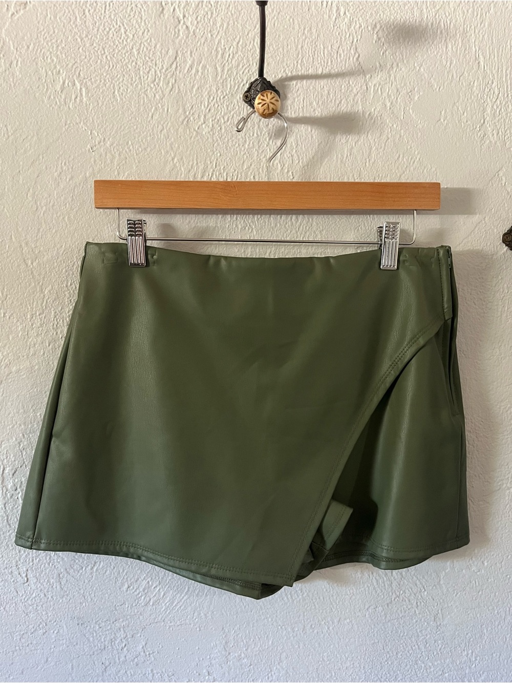 Altar'd State Olive Faux-Leather Skort
